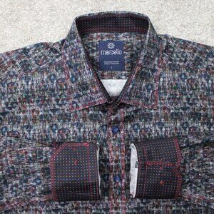 Marcello Shirt Men Large Grey/Blue/Orange Geometric Flip Cuff Long Sleeve Cotton